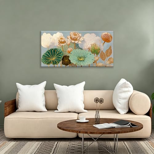 Canvas Wall Art Decor Gold Lotus Flower Canvas Art Wall Decor For Living Room Modern Wall Art Decor Floral Botanical Nature Canvas Prints Flower Wall Art Decor For Bedroom Home Office Decor 20"×40"