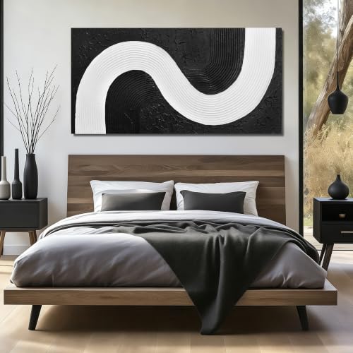 Black And White Painting Wall Art For Dining Room Abstract Painting Wall Art For Apartment Extra Large Wall Art For Hotel 36 x 72 Inch