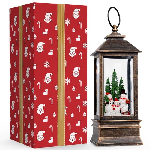 10'' Musical Snow Globe Lantern Lighted Snowman Family Water Lantern Swirling Glittering Home Decoration and Gift