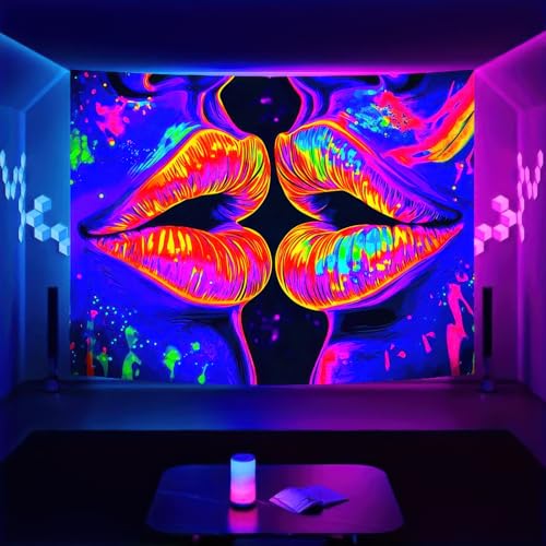 Blacklight Tapestry Lips Party Backdrop 78 x 59 Inch