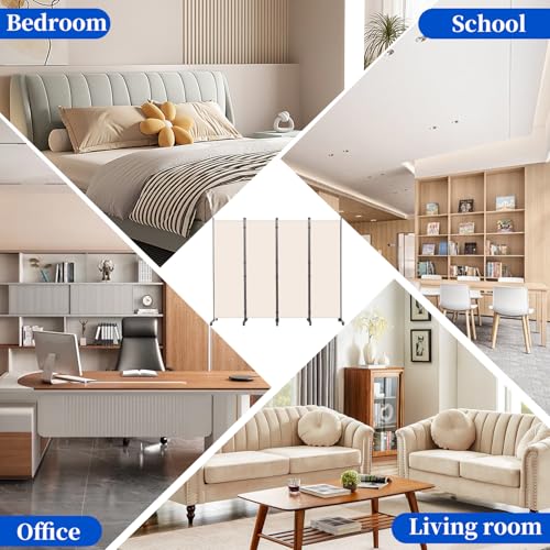 Room Divider 6FT 4 Panel Folding Wall Divider with Lockable Wheels (4 Count)