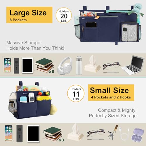 Bedside Caddy Bunk Bed Storage Organizer Hanging Pockets for College Dorm Rooms (2 Count)