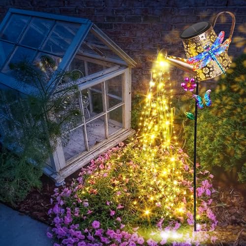 Large Solar Watering Can Lights with Dragonfly Outdoor Garden Decor Gifts