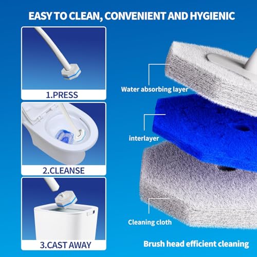 Disposable Toilet Brush Cleaning System with 50pcs Refills Pads Replacement Heads