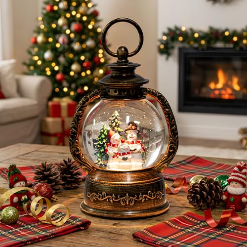 Christmas Snow Globe Water Lantern with Snowman Choir Scene Battery Operated or USB Powered Musical Lighted Holiday Decoration for Tabletop Display for Family and Friends