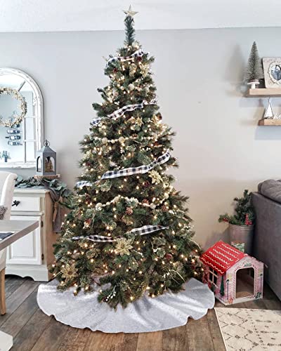 Small Christmas Tree Skirt 24 Inch Silver Tree Skirt Sequin Tree Skirt for Silver Christmas Decorations