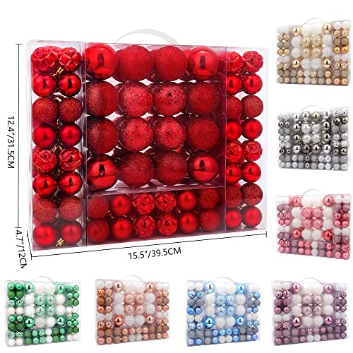 87ct Christmas Ball Ornaments Set Shatterproof Seasonal Hanging Decorations with Reusable Hand (87 Count)