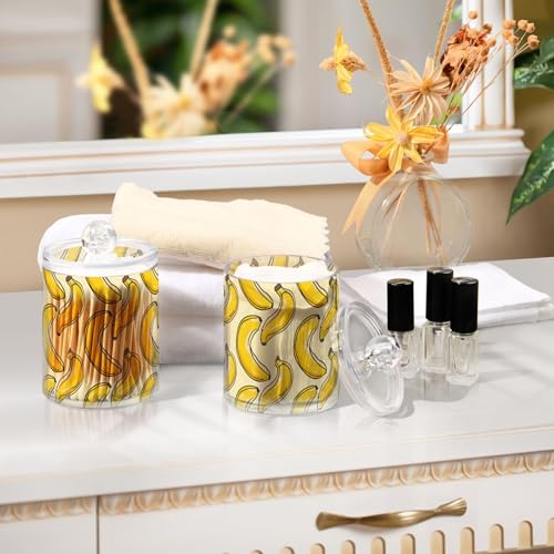 2 Pack Qtip Holder Organizer Dispenser Bananas Yellow Bathroom Storage Canister Cotton Ball Holder Container for Cotton Pads (2 Count)