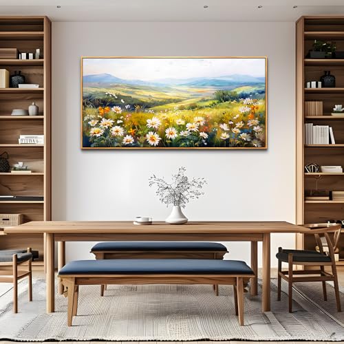 Large Wood Framed Wall Decor For Living Room Canvas Wall Art For Office Modern Wall Decorations For Bedroom Pastoral Scenery Painting Flower Pictures Artwork Room Home Decor 24x48 In