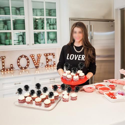 30Pcs Foil Firework Cupcake Toppers Sparkle Tinsel Cupcake Picks Happy Birthday Cake Decorations Drink Stirrers Cocktail Food Fruit Toothpicks for Baby Shower Graduation Party Supplies Black (30 Count)