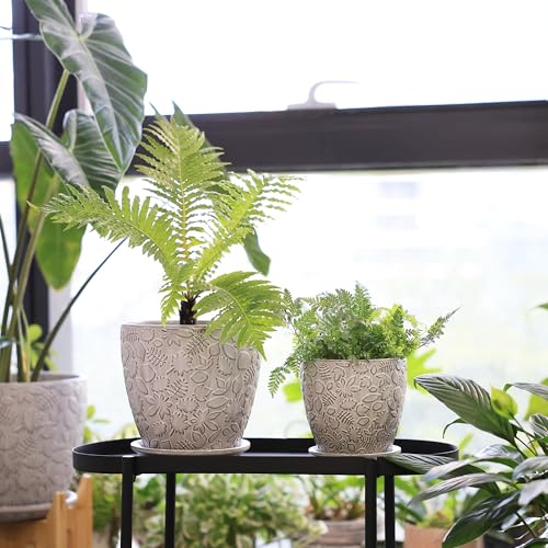 8 Inch + 6 Inch Retro Ceramic Planter Set of 2 with Drainage Hole and Saucer for Multiple Plants (2 Count)
