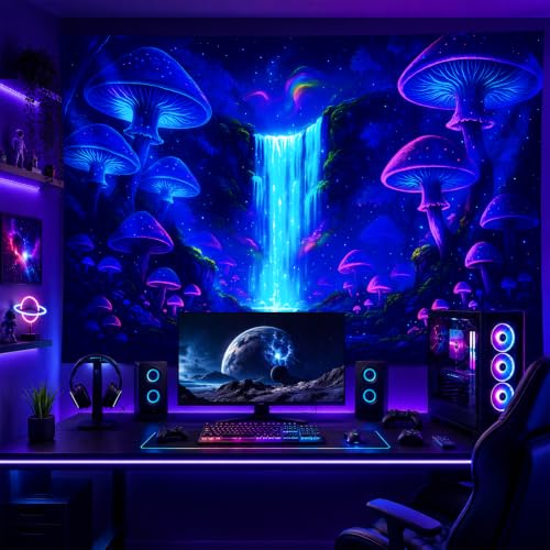 Blacklight Tapestry Forest Waterfall Wall Art 78 x 59 Inch