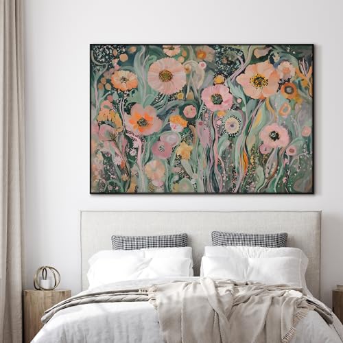 46"x72" Extra Large Framed Wall Art Whimsical Garden Bloom