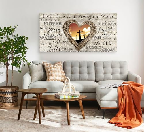 Amazing Grace Christian Wall Art Canvas Cross Decor