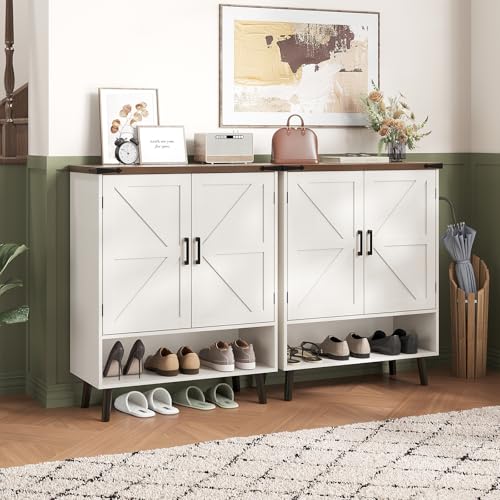 34" Tall Farmhouse Shoe Storage Cabinet with Barn Doors
