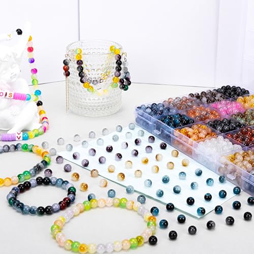 About 1200+ pcs 6mm Glass Beads Bracelet Making Kit Black and White (1200 Count)