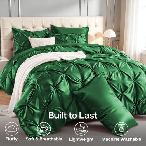 Satin Queen Comforter Set Dark Green