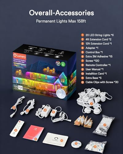 Permanent Outdoor Lights Max 158FT with 120 LED Eave Lights RGBAICW (158 Foot)