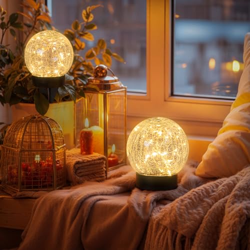 4 Packs Solar Globe Lights Outdoor USB Charged Garden Decor 3.94" Diameter 30LED 1000mAh Solar Globe Lights for Outdoor Indoor Mothers Day Gifts Holiday Decor (4 Count)