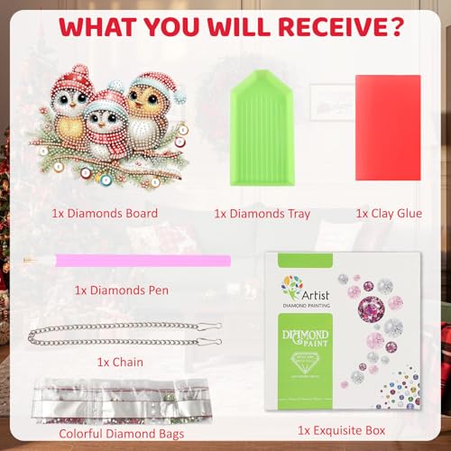 Christmas Birds Diamond Art Hanging Kits for Adult