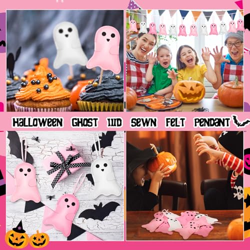 12 Pink Halloween Felt Ornaments 3D Ghost Hanging Tree Decor (12 Count)