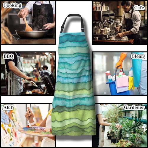 Garden Apron for Women Blue and Green Waves Cute Aprons for Men for Kitchen Cooking Restaurant BBQ Painting Crafting Gardening 27”