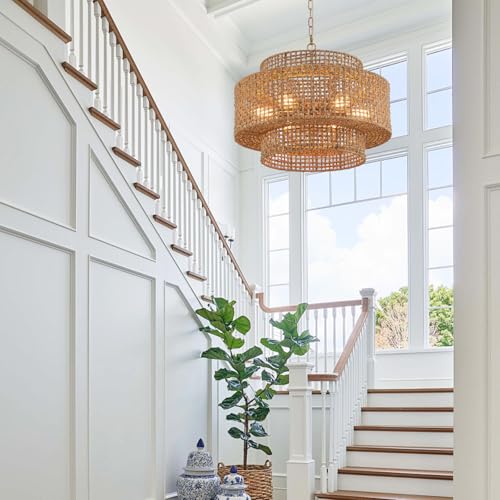 23.8" Gold Rattan Chandelier