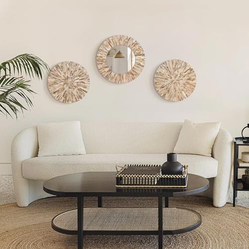 Boho Mother of Pearl Decorative Wall Mirror for Living Room (3 Count)