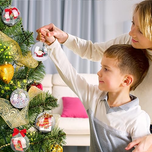 25 Pieces 3.2 Inch Christmas Clear Plastic Fillable Ball Ornaments DIY Craft Transparent Baubles Shatterproof Christmas Tree Hanging Ornaments for Xmas New Year's Birthday Wedding Home Decor (50 Count)