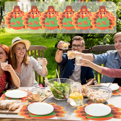 15'' Thanksgiving Turkey Placemats Set of 6 Washable Thanksgiving Leather Place Mats Nonslip Turkey Shape Fall Table Mats for Holiday Autumn Harvest Party Kitchen Dining Tableware Decorations (6 Count)