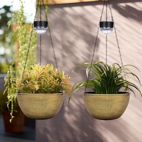 2 Packs Solar Hanging Basket Planters for Plants Outdoor
