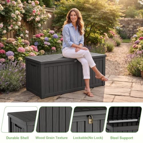 200 Gallon Deck Box Lockable Waterproof UV Resistant Black