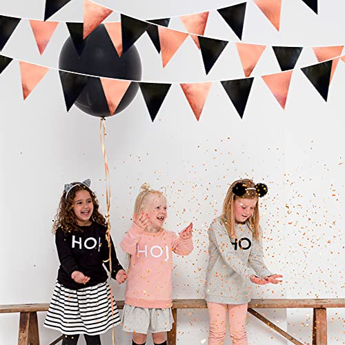 Black Rose Gold Party Decorations Triangle Pennant Banner Flag Rose Gold Black Metallic Fabric Bunting Garland for Graduation Birthday Wedding Engagement Bachelorette Celebration Hen Party Supplies (32 Foot)
