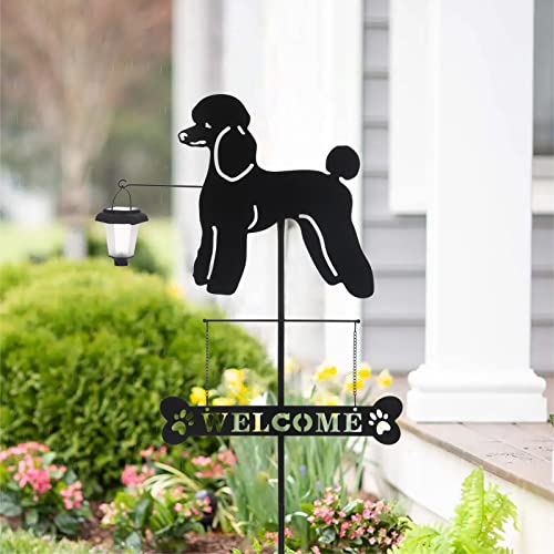 Solar Poodle Dog Breed Silhouette Welcome Sign with a Lantern