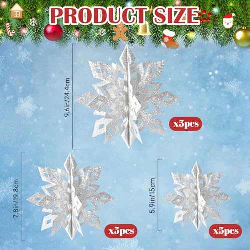 Christmas Hanging Snowflakes Decorations (15 Count)