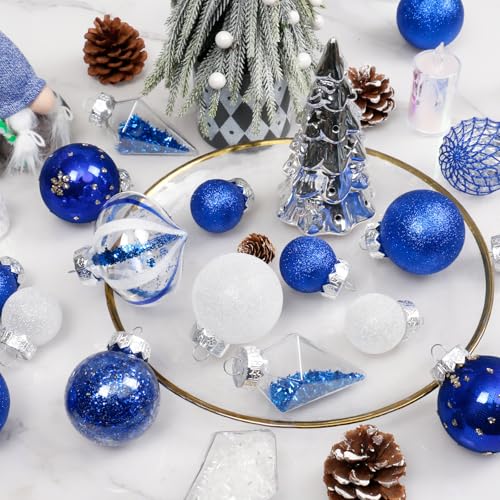34PCS Blue White Christmas Ball Ornaments Set for Tree Decorations (34 Count)