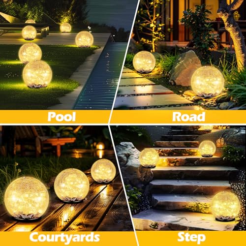 Garden Solar Ball Lights Outdoor Waterproof 50LED Cracked Glass Globe 4.7'' (2 Count)