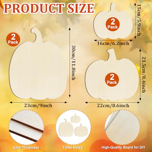 Wooden Pumpkins Ornaments to Paint Halloween Thanksgiving Decoration Cutouts Unfinished 6Pack (6 Count)