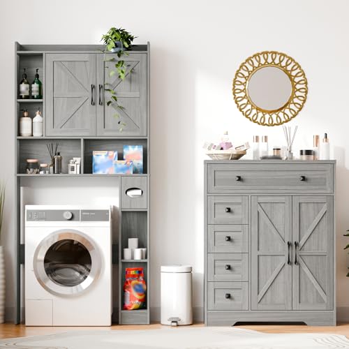 Farmhouse Storage Cabinet with 2 Doors and 5 Drawers