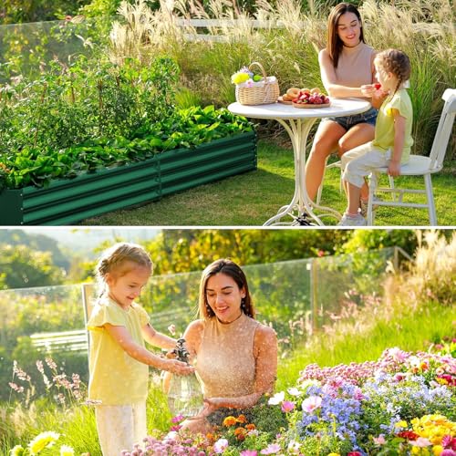 2 Pack 8×4×1ft Galvanized Metal Raised Garden Bed (2 Count)