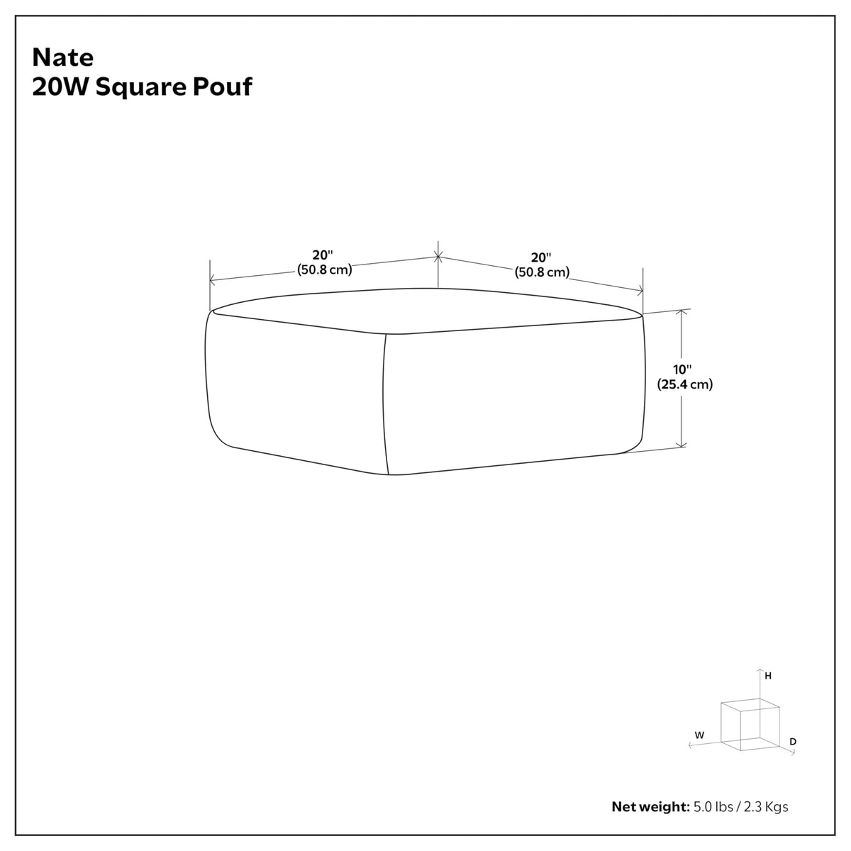 Nate 20" Wide Square Pouf in Patterned Grey Melange Cotton