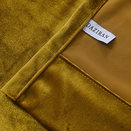 Super Soft Luxury Velvet Warm Yellow Blackout Velvet Energy Efficient Grommet Curtain Panel Drapes Ginger Mustard Curtain Panels 52Wx96L