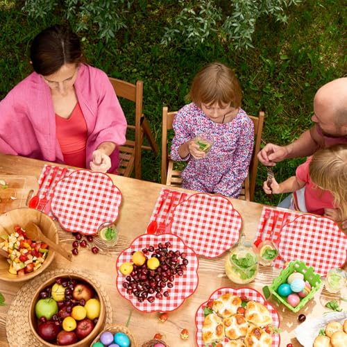 175 Pcs Red Gingham Plates and Napkins Party Supplies