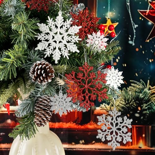 36pcs White Silver and Red Christmas Snowflake Ornaments (36 Count)