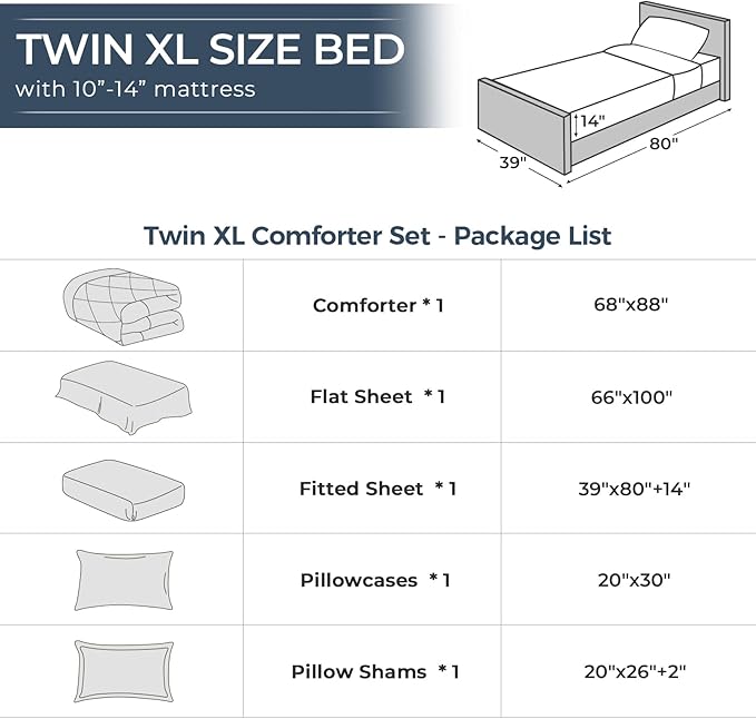 HEVUMYI Navy Blue Twin-XL Comforter Set - 5-Piece All Season Bed in a Bag Twin-XL, Ultra Soft Bedding Set with Comforter, Flat Sheet, Fitted Sheet, Pillowcases, Pillow Shams, Navy Blue