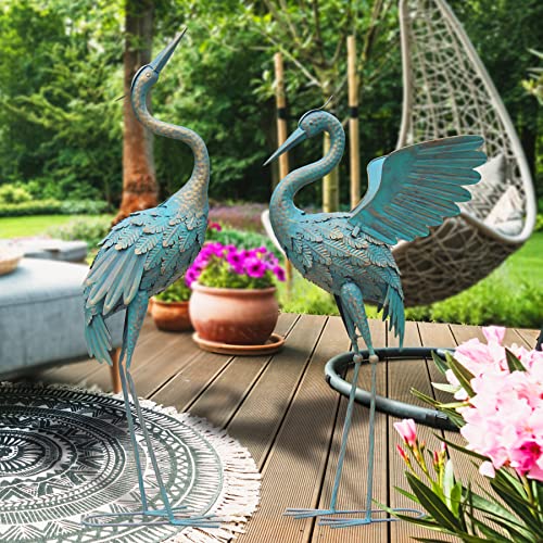 33 37 Inch Metal Crane Garden Statue Décor for Yard Patio Lawn Pool (2 Count)