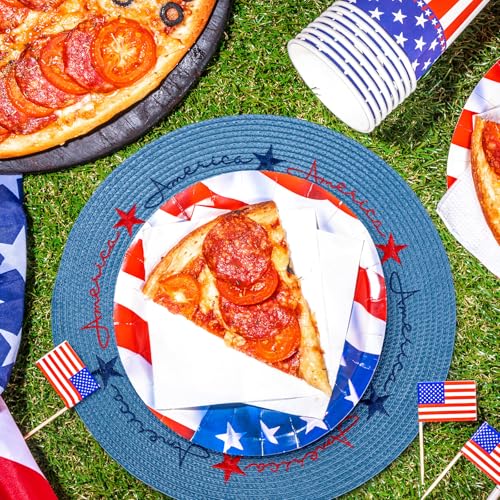 4Pcs Round Patriotic Placemats Stars Embroidered Place Mats 4th of July Dinner Table Mats for Independence Day 250th Anniversary Home Birthday Party Decor (4 Count)