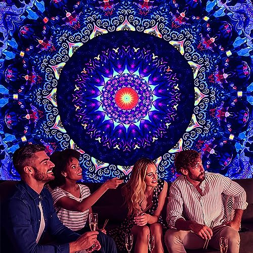 Blacklight Trippy Mandala Tapestry 79"x59" UV Reactive Fantasy Tapestry Aesthetic Wall Decor for Living Room Bedroom Boho Wall Hanging