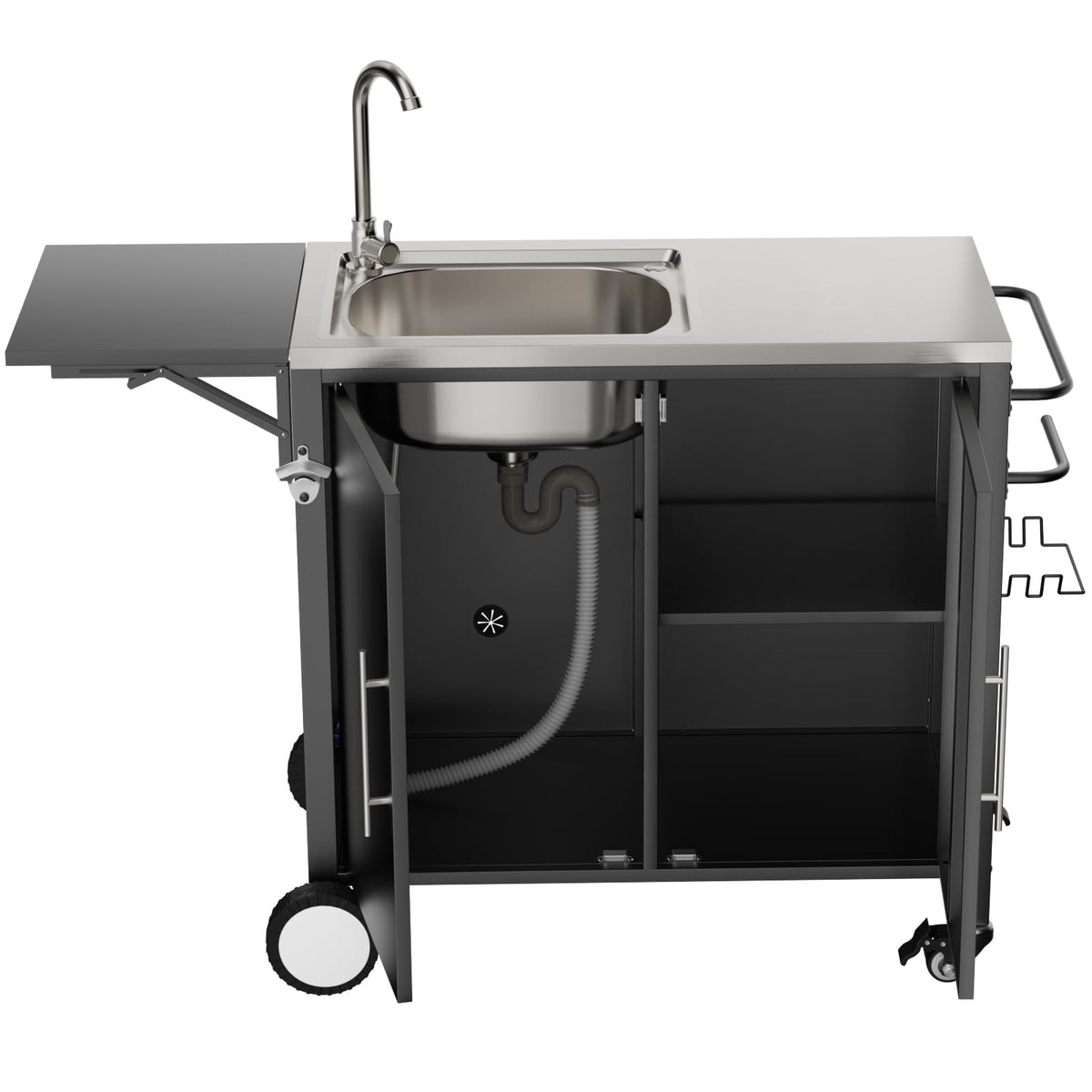 Outdoor Grill Table with Sink & Foldable Worktop