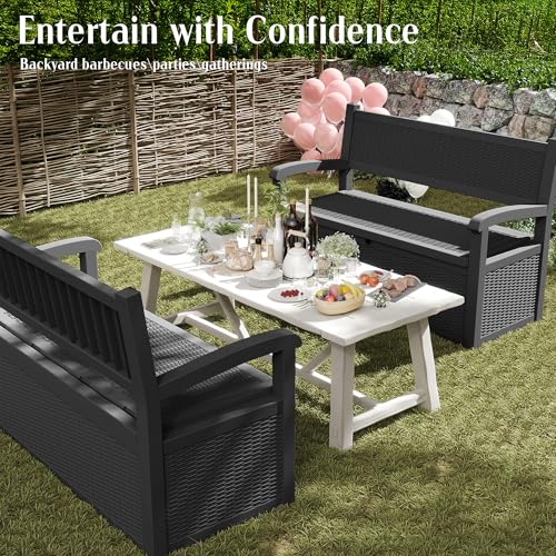 80 Gallon Outdoor Storage Bench Lockable Deck Box Outdoor Storage Box Waterproof for Patio